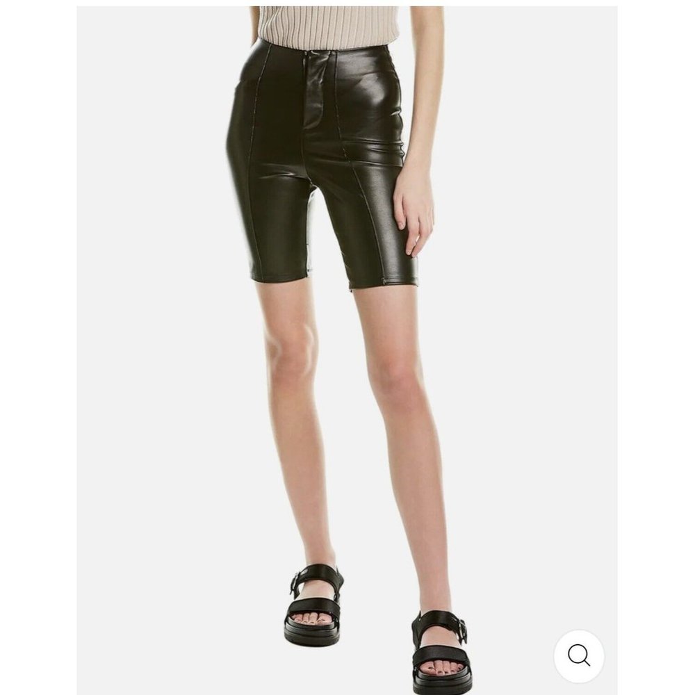 NWT Good American Black Faux Leather Bike Shorts Size 1